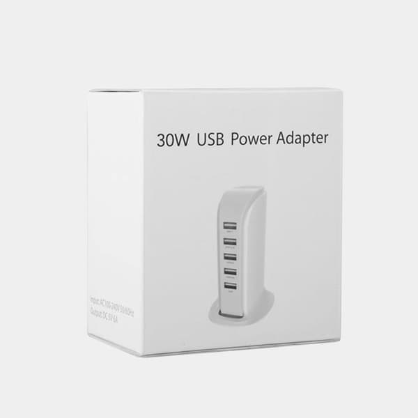 Laddare 5x USB med Inbyggd Strömkabel EU - Vit Vit