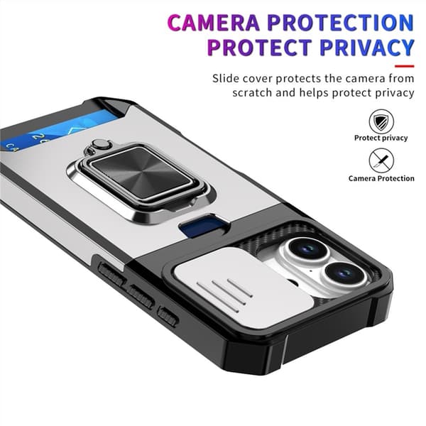 Mobilskal till iPhone 17 Slide Lens Lid med Kortfack - Silver Silver