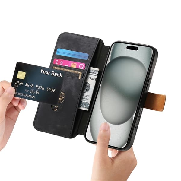 Plånboksfodral För iPhone 17 Armband Kickstand - Svart Svart