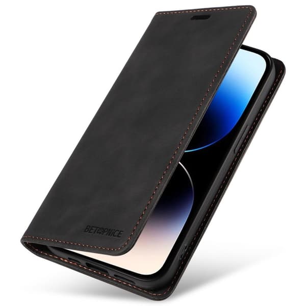 BETOPNICE 003 iPhone 15 Pro Plånboksfodral Konstläder - Svart