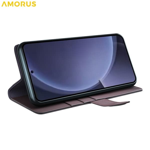 AMORUS Samsung Galaxy S26 Plånboksfodral Äkta Läder - Svart