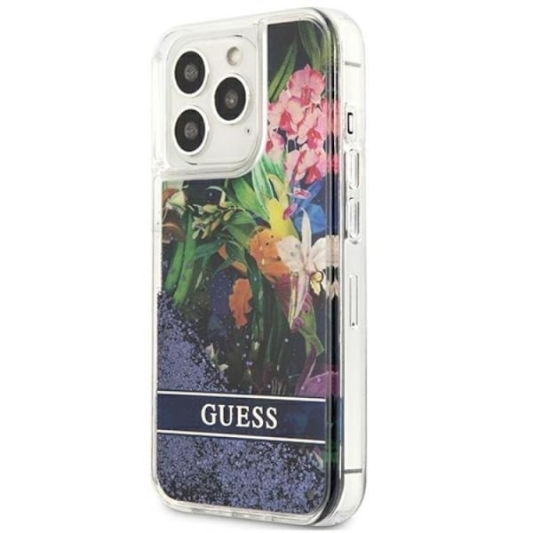Guess iPhone 13 Pro Skal Flower Liquid Glitter - Blå