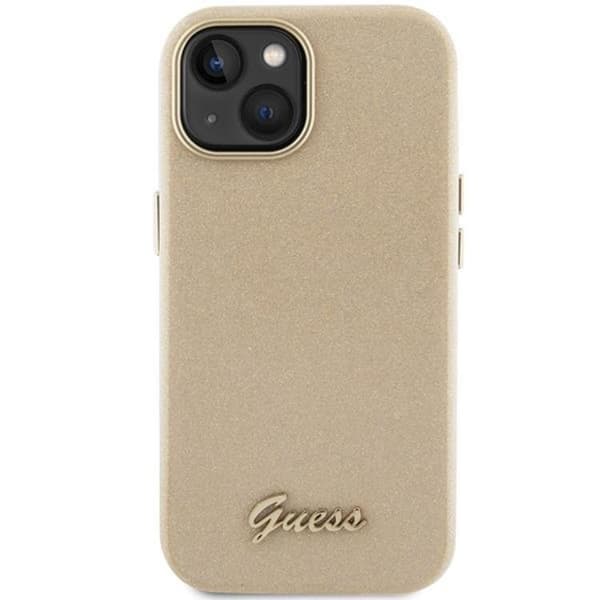 Guess iPhone 15 Mobilskal Glitter Glossy Script - Guld Guld