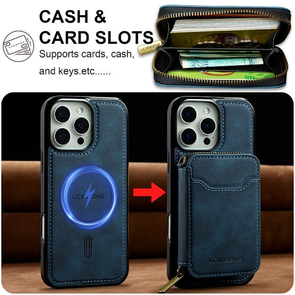 LC.IMEEKE L6 iPhone 13 Pro Plånboksfodral Konstläder - Blå