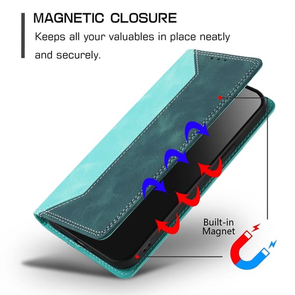 OnePlus 15 Konstläder Plånboksfodral Färg Splicing RFID-Skydd Grön