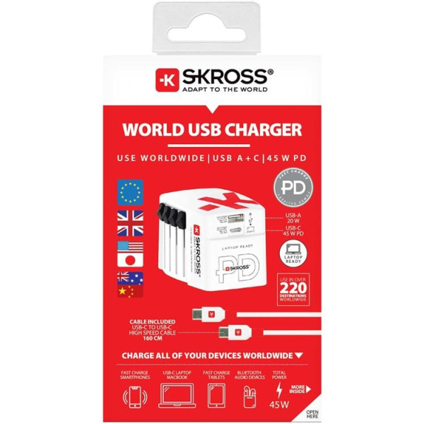 SKROSS World Adapter USB-A/USB-C 45W - Hvid