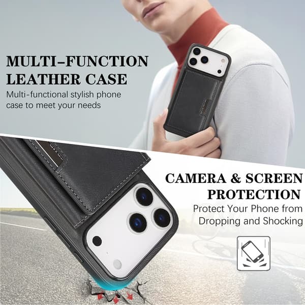 Mobilskal till iPhone 17 Pro MagSafe Kickstand Tri-fold Korthållare Svart