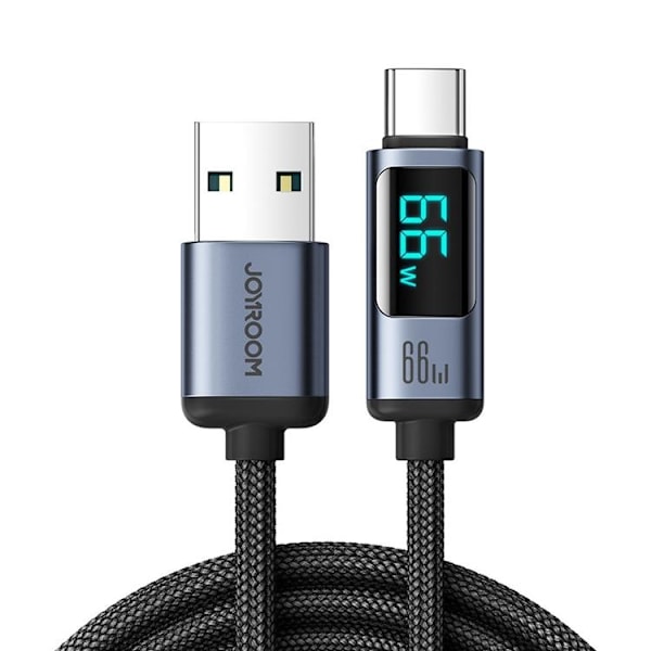 Joyroom USB-C till USB-A kabel 66W med LED display 1.2m - Svart Svart