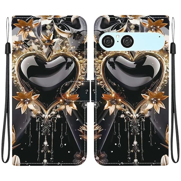 Sony Xperia 10 VII Konstläder Plånboksfodral Pattern Printing - Heart Svart
