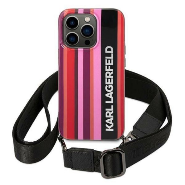 Karl Lagerfeld iPhone 14 Pro Max Skal med halsband Stripes Strap - Rosa