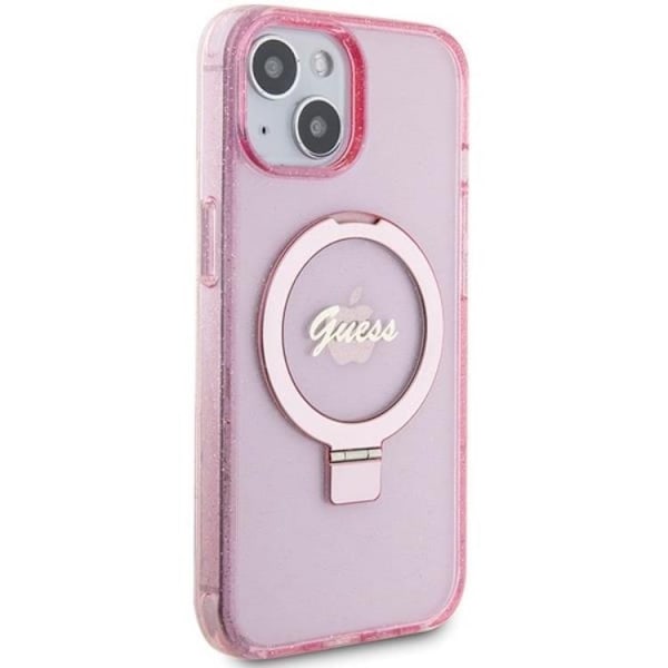 Guess Mobilskal till iPhone 15/14 Plus Magsafe Ringställ Script Glitter - Rosa