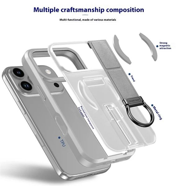 Mobilskal till iPhone 17 Pro Magsafe Metal D-Ring Kickstand - Grå Grå