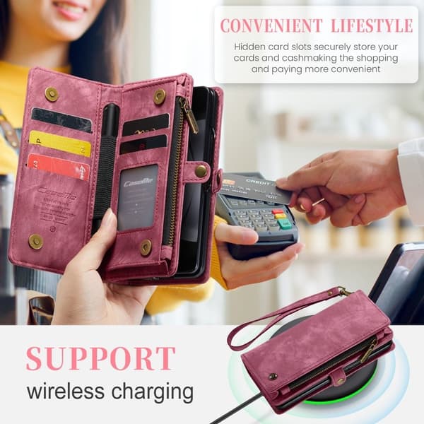 CASEME 008 Samsung Galaxy Z Fold6 Plånboksfodral Konstläder Röd