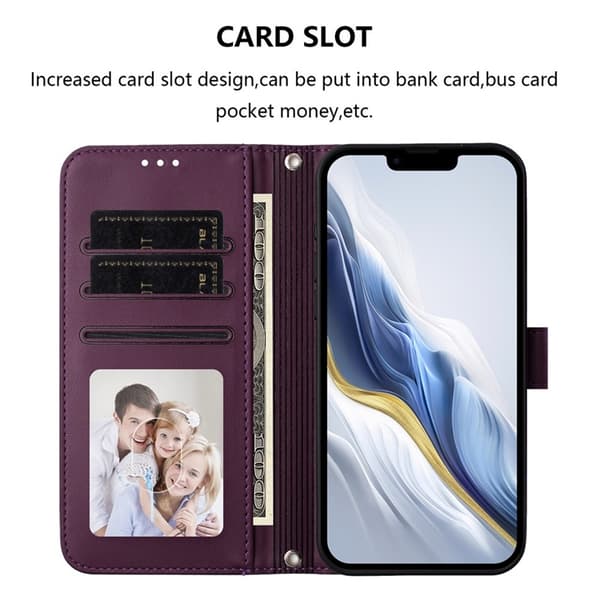 iPhone 16e Plånboksfodral Konstläder med Handledsrem - Lila Lila