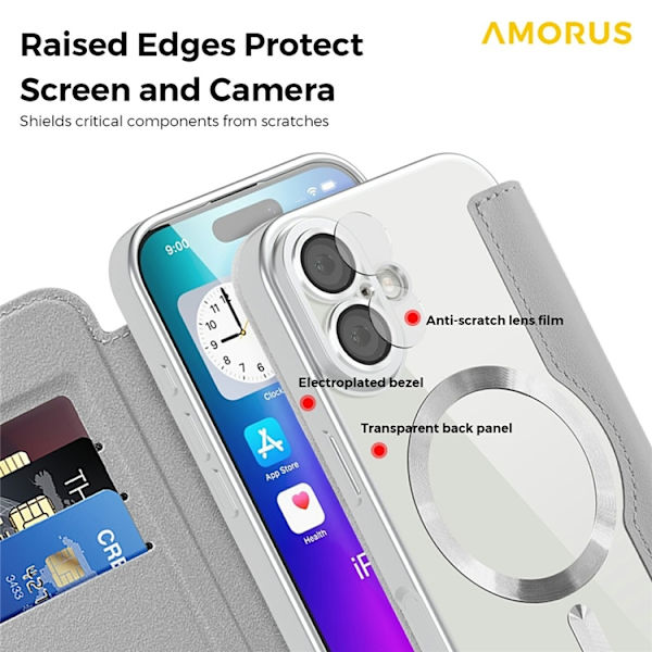 AMORUS iPhone 17 Plånboksfodral MagSafe RFID-Skydd - Titangrå Grå