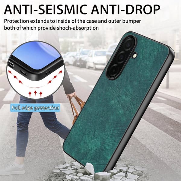 Mobilskal för Samsung Galaxy S26 Plus Stöttålig Slim Retro Konstläder - Grön