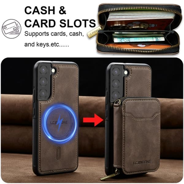 LC.IMEEKE L6 för Samsung Galaxy S22+ 5G Plånboksfodral Konstläder - Brun