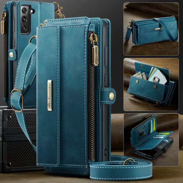 CASEME Konstläder Plånboksfodral för Samsung Galaxy S21 FE 5G - Grön