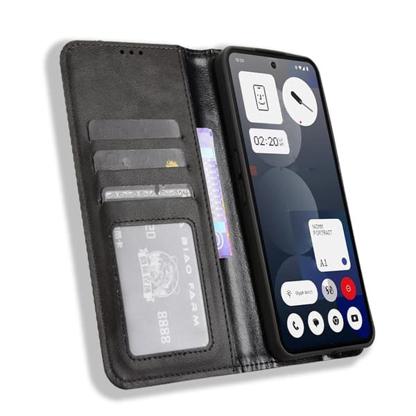 Nothing Phone (3a) Pro Plånboksfodral Retro Kickstand - Svart Svart