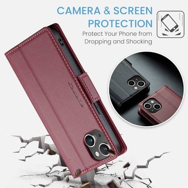 CASEME Plånboksfodral Konstläder för iPhone 14 Plus - Röd