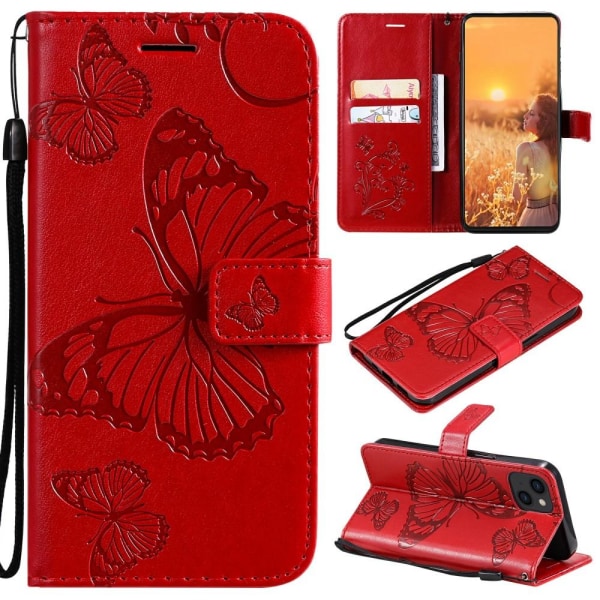 Fjärilar Plånboksfodral iPhone 13 Mini - Röd Röd