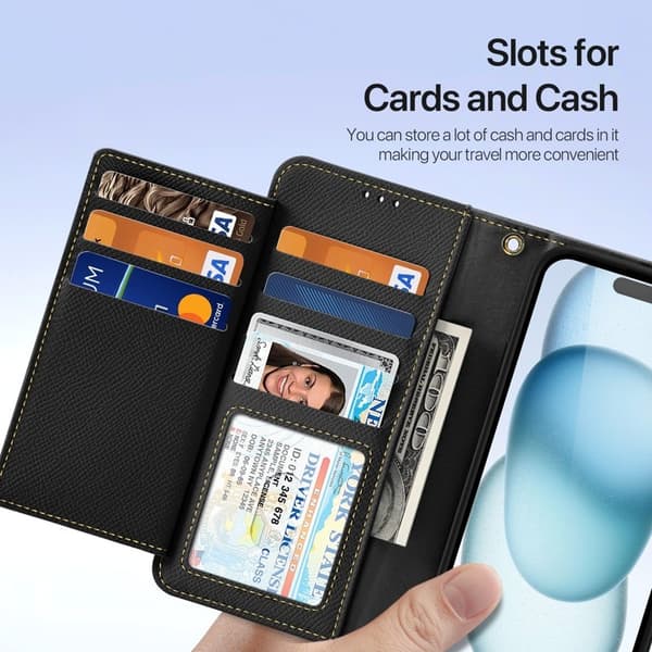 DUX DUCIS iPhone 15 Plånboksfodral Lawa Series Äkta läder - Svart