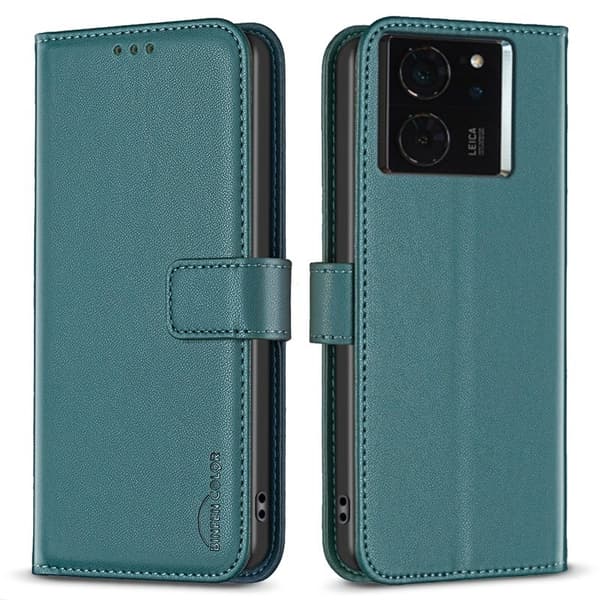 BINFEN COLOR BF17 för Xiaomi 14T Plånboksfodral Konstläder - Grön
