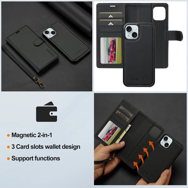 LC.IMEEKE L2 Series iPhone 15 Plus Plånboksfodral Konstläder - Svart