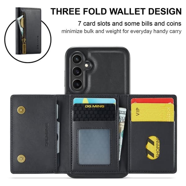 DG.MING Samsung Galaxy S23 FE Konstläder Plånboksfodral Magnetisk Svart