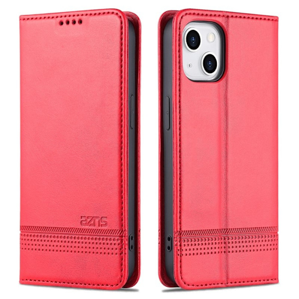 AZNS iPhone 15 Plus Plånboksfodral i Konstläder - Röd