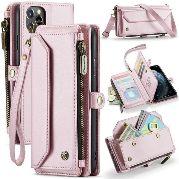 CASEME Plånboksfodral Konstläder för iPhone 11 Pro Max - Rosa