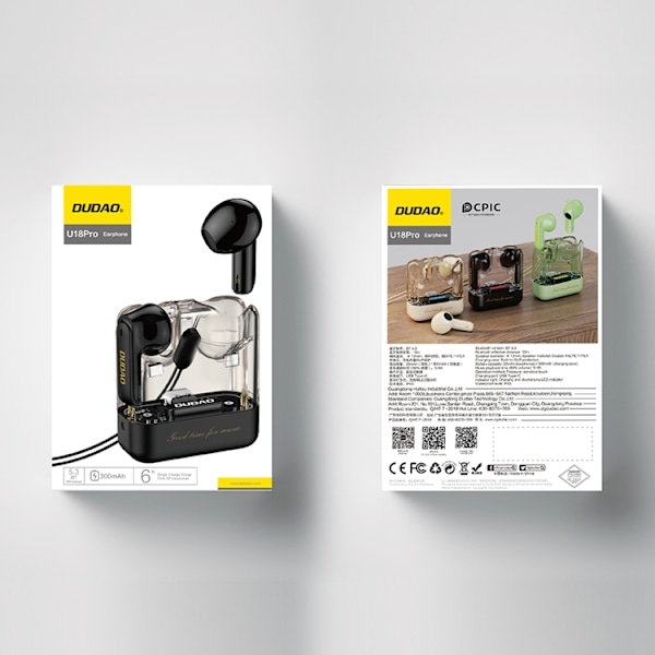 Dudao U18Pro In-Ear Bluetooth 5.3 TWS Trådlösa Hörlurar - Svart Svart
