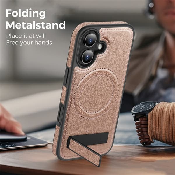Mobilskal till iPhone 17 MagSafe Kickstand Läder - Roséguld Roséguld