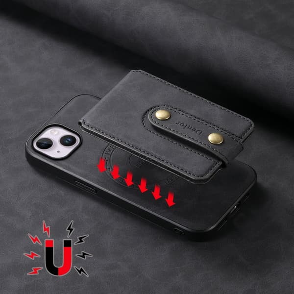 DENIOR D14 Mobilskal till iPhone 14 Plus Läder + TPU + PC Svart