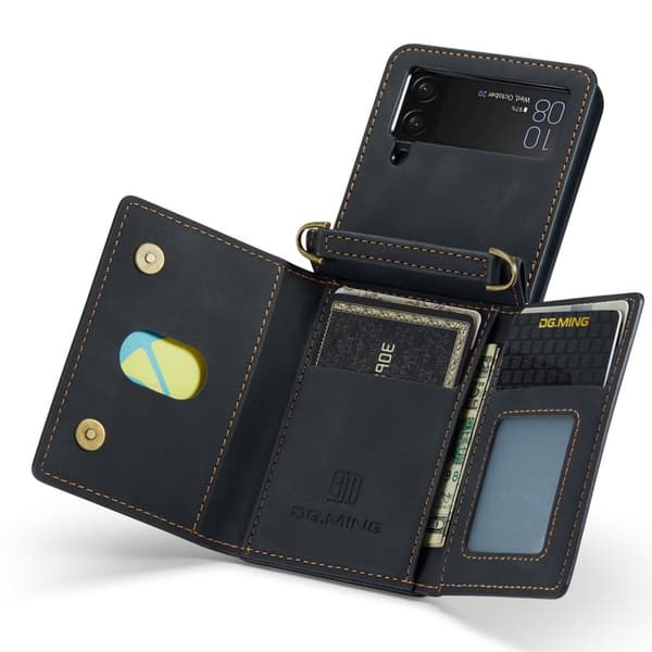 DG.MING Samsung Galaxy Z Flip4 Konstläder Plånboksfodral Svart