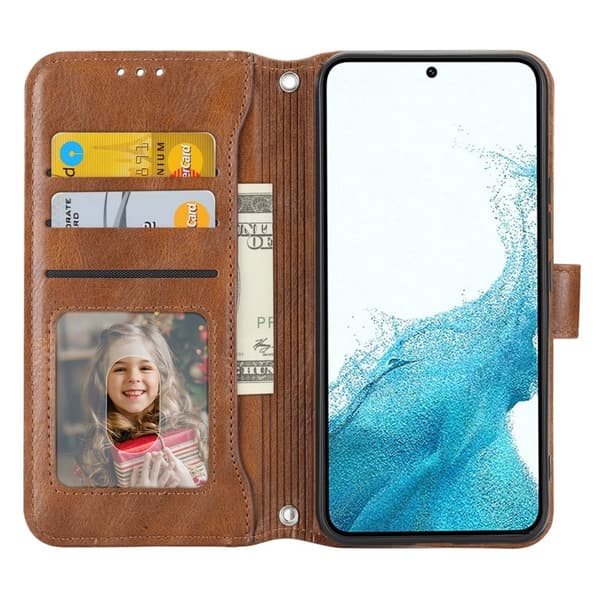 Samsung Galaxy S26 Plus Plånboksfodral Dragkedja Konstläder - Brun