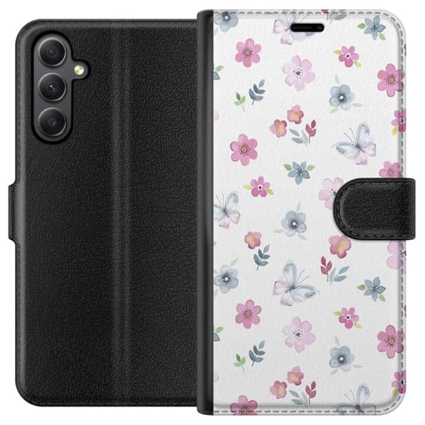 Pung Taske til Samsung Galaxy A24 4G med blomster og sommerfugle