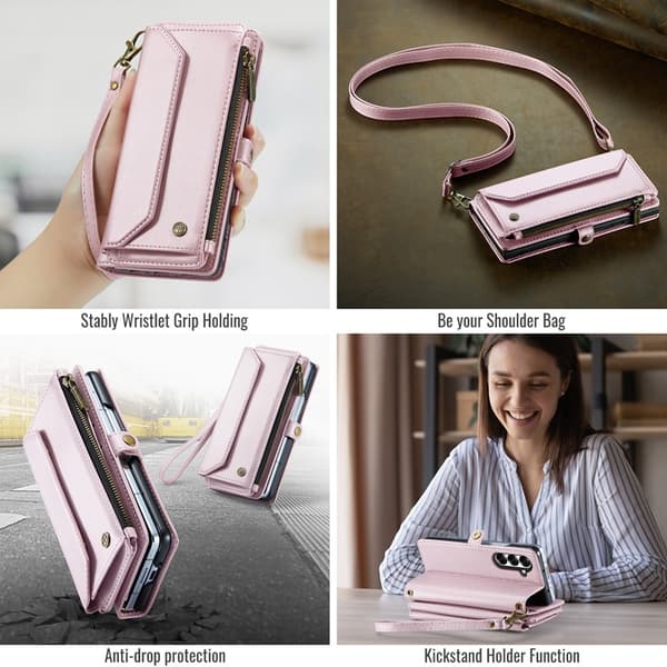 CASEME Galaxy Z Fold 7 Plånboksfodral Med Remmar - Rosa Rosa