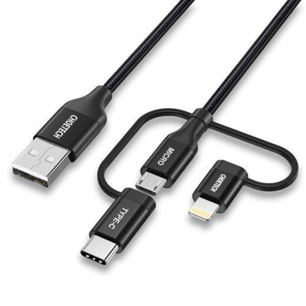 Choetech 3in1 Lightning Micro USB-C Kabel 1,2m - Sort Black