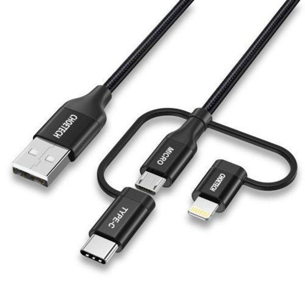 Choetech 3in1 Lightning Micro USB-C Kabel 1.2m - Svart Svart