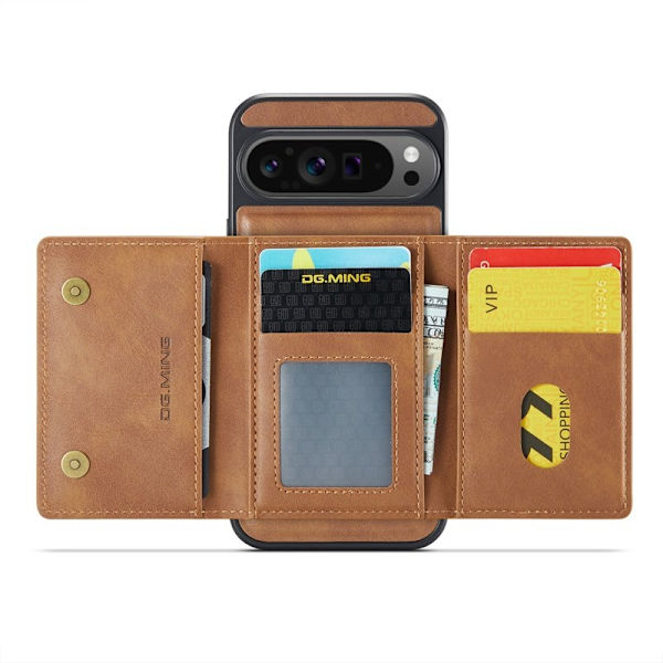 DG.MING M5 Series Google Pixel 9 Pro XL Plånboksfodral Konstläder Brun