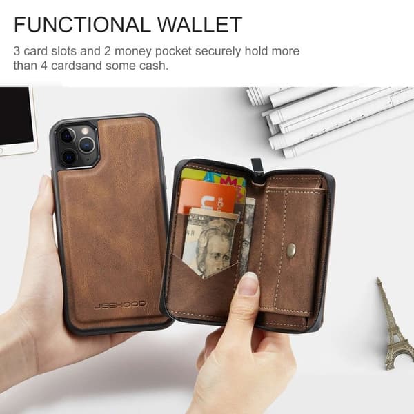 JEEHOOD iPhone 11 Pro Plånboksfodral Konstläder TPU Magnetisk Brun