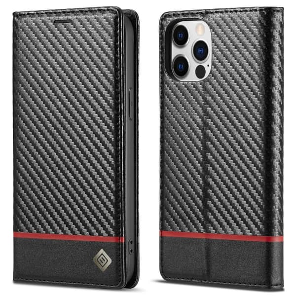 LC.IMEEKE iPhone 12 Plånboksfodral Konstläder - Röd med svart rand