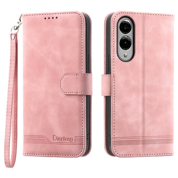 DIERFENG DF-03 Samsung Galaxy S25 Edge Plånboksfodral Konstläder - Rosa