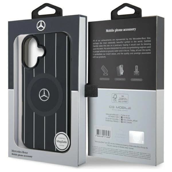 Mercedes telefontaske til iPhone 16 MagSafe MB krydsede linjer - sort Black