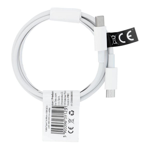 USB-C - Micro-USB 18W Kabel 2m QC3.0 2.4A C972 - Hvid Vit