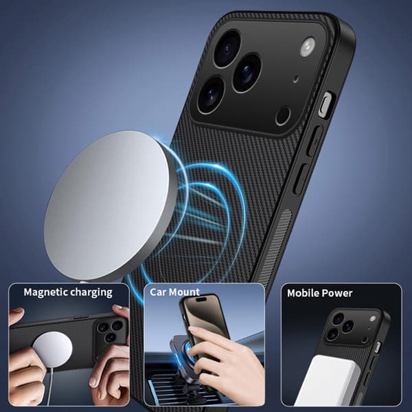 WANLONFENG Mobilskal till iPhone 17 Pro MagSafe Carbon Fiber TQ Blå