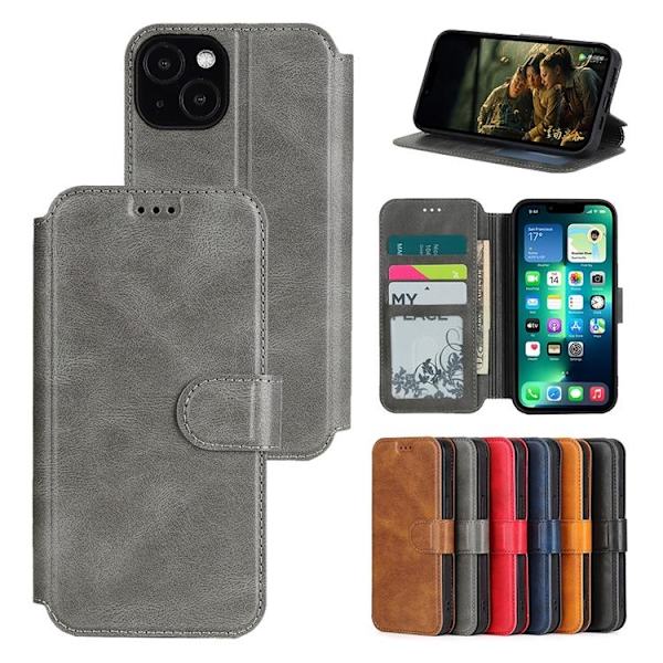 BOOM iPhone 14 Plus Plånboksfodral Calfskin - Grå