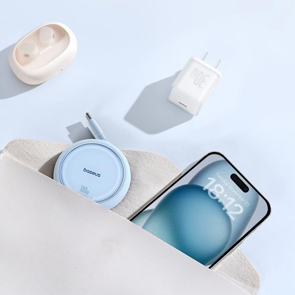 Baseus Retractable Free2Draw Mini USB-C - USB-C 100W 1m - Blå