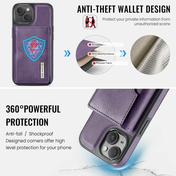 DG.MING M6 Series Mobilskal till iPhone 14 Plus Magnetiskt Plånboksfodral Lila